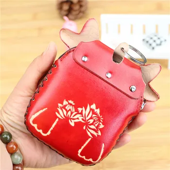Natūralios odos blauzdos monetos rankinėje karvės odos animacinių filmų kortelė, maišelis asmeninį raktą maišelį monetų krepšys kūrybos gyvūnų sankabos krepšys vaikų rankų