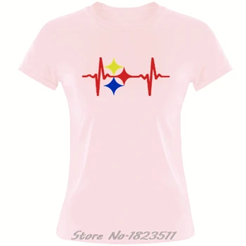 Nauja Mada Moterims trumpomis Rankovėmis O-neck T Shirt Steelers Širdies Ritmas Dizaino T-shirt Hip-Hop Tees Viršūnes Harajuku Streetwear