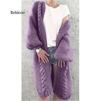 Nauja, Moterų Megzti Megztinis Žiemą Storas Šiltas Ilgas Megztinis Moteriška Ilgomis Rankovėmis Vintage Megztinis Outwear Plius Dydis Paltai