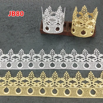 NAUJA Plotis 850mm, aukso ir sidabro Siuvinėjimas guipure Karūna pavarų Nėrinių apdaila Siuvimo dėl kūdikių galvos apdangalai Audinio JB80