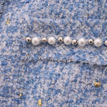 Nauja Rožinė Rudens Žiemos Moterys Tvido Storio 2 dalių Komplektas Pearl Cardigan Derliaus Elegantiškas Biuras Kišenėje Striukė Kailis+seksuali Mini Sijonas
