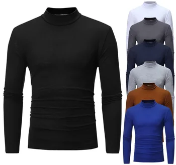 Nauja rudens ir žiemos vyrų aukštos apykaklės, įvairių spalvų malūnas vyriški slim long sleeve T-shirt