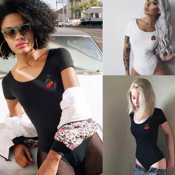 Nauja Seksuali Bodysuit Moterų Juodos Spalvos Gėlių Spausdinti Trumpas Rankovės Bodysuits 2020 Metų Vasaros Paplūdimio Playsuit Vyšnių Mados Jumpsuit