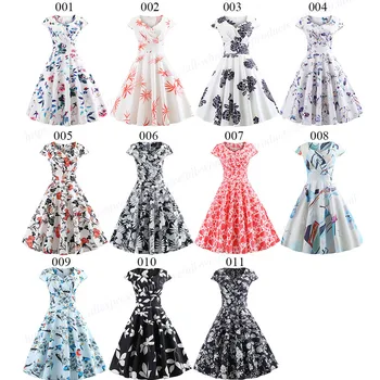 Nauja Vasaros Suknelė Moterims Bžūp Rankovėmis Gėlių Spausdinti Hepburn 50s 60s Vintage Suknelė Tunika Elegantiškas Plonas Šalis Suknelės Seksualus Sundress
