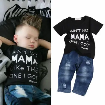 Naujagimio Bamblys Kūdikių Drabužiai Cool Baby Boy Drabužių komplektus Baby vaikiški marškinėliai Viršuje Tee +Kankina Džinsai Denim Kelnės Komplektai Rinkinys