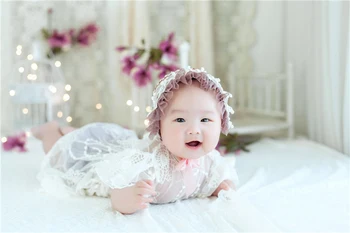 Naujagimio Fotografijos Rekvizitai Naujagimių Skrybėlę Nėrinių Romper Bodysuits Apranga Baby Girl Dress Foto Kostiumas