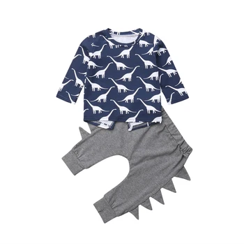 Naujagimis Vaikas Berniuko Drabužių Dinozaurų Long Sleeve T Shirt Viršuje+Kelnės, Antblauzdžiai Komplektai Rinkinys