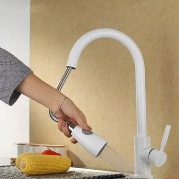 Naujai Atvykusių Ištraukti Virtuvės Maišytuvas Balta Kriauklė Maišytuvas Bakstelėkite 360 laipsnių sukimosi virtuvės maišytuvas čiaupų Virtuvės Bakstelėkite su Muilu padėklų