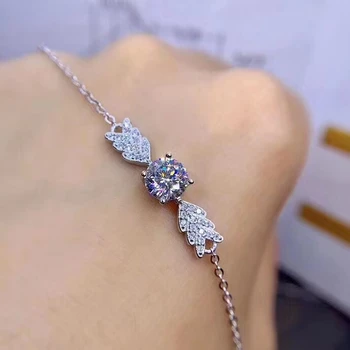 Naujas 1ct moissanite moterų Apyrankės Apvalios perlas blizga geriau nei deimantų nekilnojamojo 925 sidabro GRA sertifikatą gifrl gimtadienio dovana