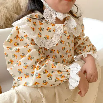Naujas 2021 M. Pavasario Gėlių Mergaičių Princesė Dress Peter Pan Apykaklės Kūdikiams, Vaikams, Ilgomis Rankovėmis Drabužius Vaikams, Suknelės