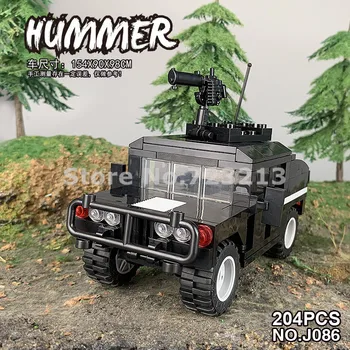 Naujas 204pcs Karinės 15cm Automobilio Hummer Jeep Priedai VISUREIGIS Ratinių Transporto priemonių SS SWAT Blokai Modelis Plytų Žaislai