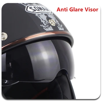 Naujas 3/4 Veidą Motociklo Šalmas Retro Classic Dual Skydelis Dot Patvirtintas Pusę Veido Chopper Šalmai Kasko capacete Moto ZOMANAS 521