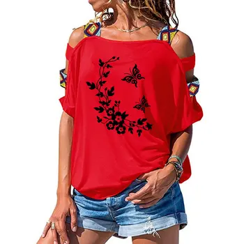 Naujas 3D drugelis gėlės Juokinga Atspausdintas T-Shirt Moterims, Laisvi Medvilnės trumpomis Rankovėmis Moterų marškinėliai Mados Tuščiaviduriai Iš Peties Tees
