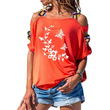 Naujas 3D drugelis gėlės Juokinga Atspausdintas T-Shirt Moterims, Laisvi Medvilnės trumpomis Rankovėmis Moterų marškinėliai Mados Tuščiaviduriai Iš Peties Tees