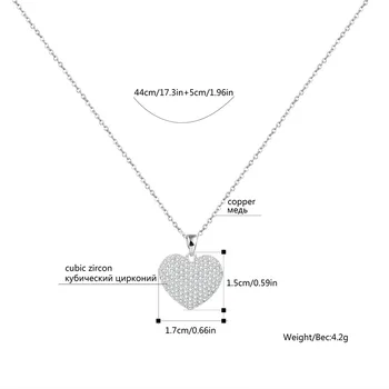 Naujas 3D Meilė Širdies Karoliai Moterų Aukso Sidabriškai Plonas Nuorodą Grandinės CZ Cirkonis Mažas Širdies Choker Mados Juvelyrika Vestuvių Dovanos