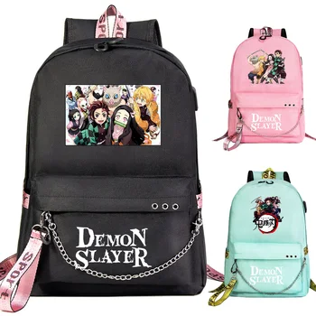 Naujas Animacijos Kawaii Demon Slayer Spaudinių Berniukams, Mergaitėms, Vaikams, Mokyklos maišą Moterų USB Grandinės Kuprinė Drobė Vyrų Bagpack Packsack Bookbag