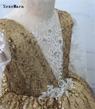 Naujas Atvykimo aukso blizgučiai balta nėrinių mergytę 1-ojo gimtadienio suknelės kamuolys suknelė vaikai mergina dress bamblys inscenizacija bet kokio dydžio suknelė