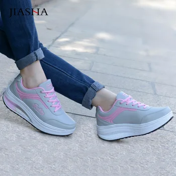 Naujas atvykimo batai pleištai moteris platforma sportiniai suvarstomi odiniai & akių padidinti sneaker moterų batai zapatillas moterų batų