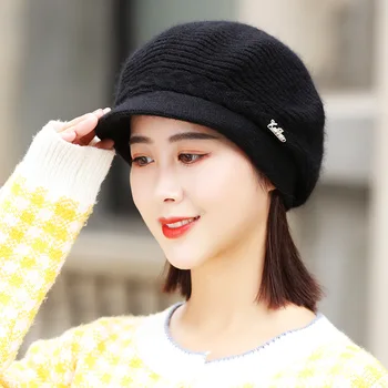 Naujas Atvykimo Elegent Moterų Megztos Kepurės Žiemą Šiltas Earflap Kepurės Kepurės Sustorėjimas Moteriška Kepuraitė Skullies Skrybėlę