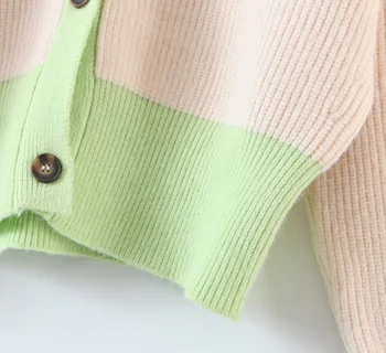 Naujas Atvykimo Ponios Atsitiktinis Stiliaus Single-breasted V-kaklo Megztinis Kontrasto Spalvų Dizaino Kompiuteris Megzti Moterų Megztinis Kailis