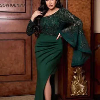 Naujas Atvykimo Satino Žalia Nėrinių vakaro suknelės 2021 Skraiste soiree dubajus vakare gown Seksualus oficialų suknelė moterims, elegantiškas