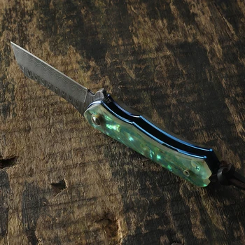 Naujas Damasko Peilis sulankstomas peiliai Santalas rankena ir Akrilo rankena Medžioklės peilis lauko Kempingas Taktinis kišenėje EDC įrankiai