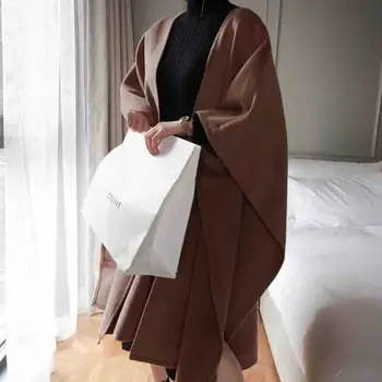 Naujas Elegantiškas V Kaklo Žiemos Žaliojo Paltai Moterims Ilgomis Rankovėmis Diržų Viršutinių Drabužių Siuvimas Kailis 2019 M. Rudenį Atsitiktinis Padalinta Streetwear Apsiaustu Paltas