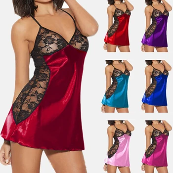 Naujas Fahsion Moterų Sexy Sleepwear Elegantiškas Moteris, V-Kaklo, Apatinis Trikotažas Naktį Suknelė Moterų Plius Dydis Rankovių Nėriniai Naktiniai Drabužiai