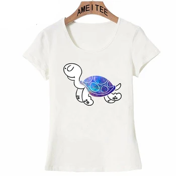 Naujas harajuku Kosmoso Vėžlys akvarelės meno Marškinėliai Vasarą moterys t-shirt mergautinė mielas atsitiktinis Viršūnes mielas gyvūnų spausdinti lass Tees