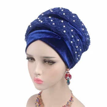 Naujas Hijab Skarelė Prabangus Galvos Apsiaustas Turbante Moterų Spalvingas zawalcowany 3D gėlė Ilgai Aksomo Turbaną