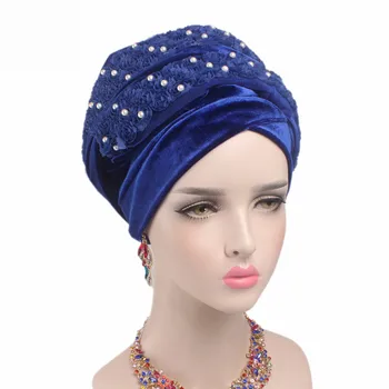 Naujas Hijab Skarelė Prabangus Galvos Apsiaustas Turbante Moterų Spalvingas zawalcowany 3D gėlė Ilgai Aksomo Turbaną