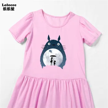 Naujas Kawaii Animacinių filmų Totoro Vaikai 3D Spausdinimo Suknelė Mergaitėms Medvilnės O Kaklo trumpomis Rankovėmis Juokinga Prekės Anime T-Shirt, Suknelė, su Kišenėje