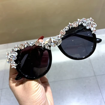 Naujas mados akiniai nuo saulės moterims, Katės akis, negabaritinių saulės akiniai vyrai, Prabangūs Krištolo Vintage Akiniai Priedai UV400