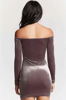 Naujas Mados Moterų Suknelė Off Peties Ilgomis Rankovėmis Su Užtrauktuku Bodycon Suknelė Vakare Šalies Kietas Trumpą Mini Suknelės