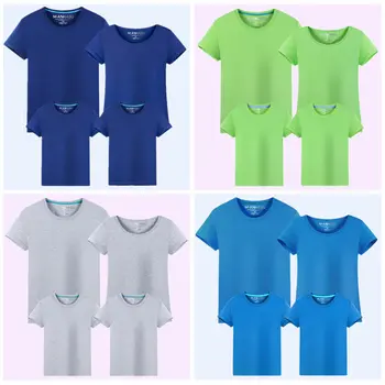 Naujas Mados motina ir dukra tėvo Kūdikių drabužiai šeimai atitikimo vientisos spalvos drabužiai šeimai atrodo vasaros vaikų medvilnės marškinėliai