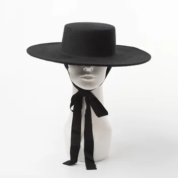 Naujas mados paprastas vilnonis vilnonis top hat ponios vilnos veltinio tvarstis butas skrybėlę