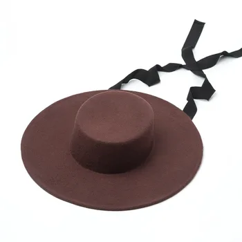 Naujas mados paprastas vilnonis vilnonis top hat ponios vilnos veltinio tvarstis butas skrybėlę