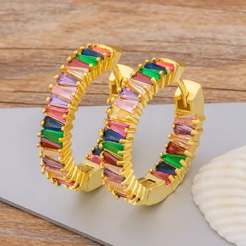 Naujas Mados Turas Ratas Rainbow Crystal Smeigės Korėjos Auskarai Moterims, Geometrinis Aukso Spalvos Vario Auskarai Vestuvių Papuošalai