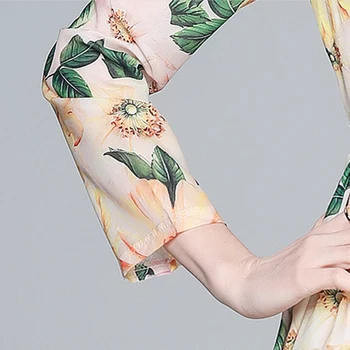 Naujas Moteriai Gėlių Šifono Suknelė O-kaklo Moterų Kelionės Stiliaus Maxi Sijonas Elegantiškas Ponios-line Šalis Suknelės Sashed Wiast Plonas Sijonas