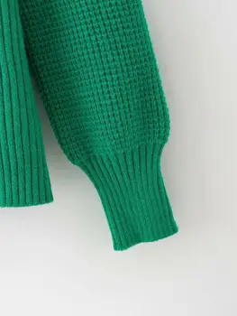 Naujas moterų mados žalia spalva golfo atsitiktinis mezgimo megztinis moteriška tiesiog sluoksniuotos rankovėmis Džemperis chic prekės puloveris viršūnes S333