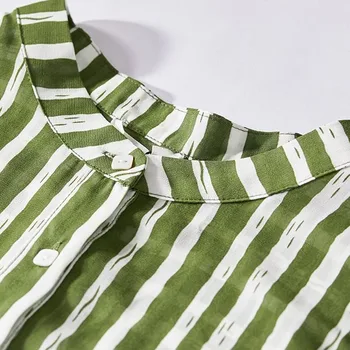 Naujas Moterų Pavasario Rudens Stiliaus Šifono Marškinėliai Moterims ilgomis Rankovėmis Žaliai Dryžuotos Palaidinės Mygtukas Turn-žemyn Apykaklės Viršūnes DF3338