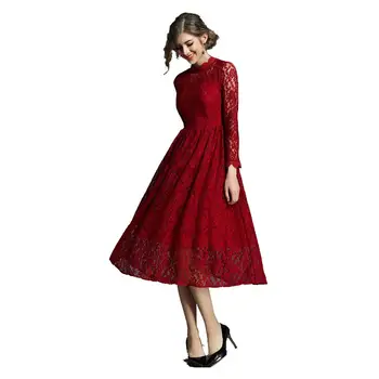 Naujas Moterų suknelė Nėrinių Didelis Švytuoklės Suknelės Vyno Raudona 8108
