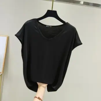 Naujas Moterų V - kaklo, trumpas rankovėmis vasarą vientisos spalvos plonas paprasta T-shirt