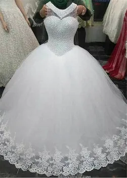 Naujas Pilnas Duobute Kamuolys Suknelė Vestuvių Suknelės 2021 Nėriniai Atgal Chalatas De Mariee Vestuvių Nuotaka Suknelę