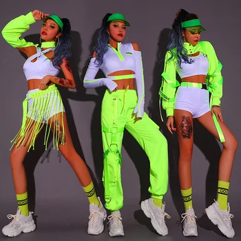 Naujas Pole Dance Drabužiai Moterims, Fluorescencinė Žalia Hip-Hop Šokio Kostiumai Seksualus Kostiumas naktiniame klube Moterų Dj Scenos Kostiumai DQS6035