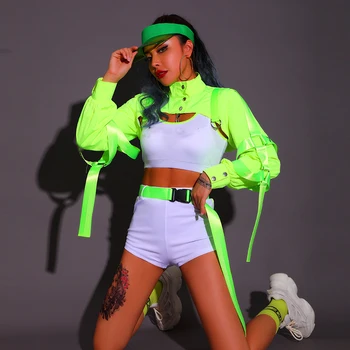 Naujas Pole Dance Drabužiai Moterims, Fluorescencinė Žalia Hip-Hop Šokio Kostiumai Seksualus Kostiumas naktiniame klube Moterų Dj Scenos Kostiumai DQS6035