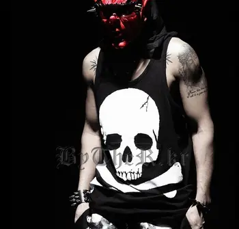 Naujas Populiarus Vyrų drabužiai vyrų kaukolės naujovė spausdinti rankovių undershirt ne-mainstream tankų Atsitiktinis hip-hop liemenė