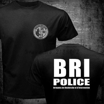Naujas Prancūzija prancūzijos Specialiųjų Elitinių Policijos Pajėgų Vienetas, GIGN BRI Black T shirt Mens Tee Medvilnės, trumpomis Rankovėmis T-Shirt