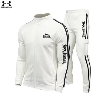 Naujas prekės ženklo drabužių vyrų kostiumas atvartas hoodie medvilniniai vyriški sportiniai hoodie iš dviejų dalių + kelnės, sportiniai marškinėliai, sporto sekti pavyzdžiu 3XL