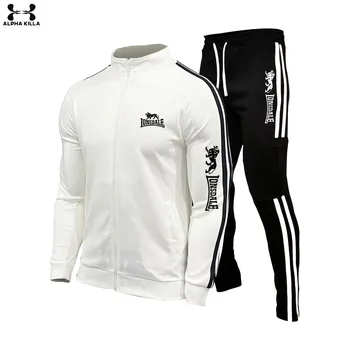 Naujas prekės ženklo drabužių vyrų kostiumas atvartas hoodie medvilniniai vyriški sportiniai hoodie iš dviejų dalių + kelnės, sportiniai marškinėliai, sporto sekti pavyzdžiu 3XL